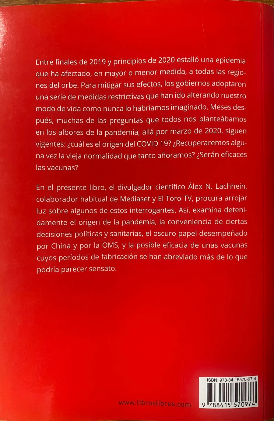 Contratapa de «Wuhan. Peste roja y caso abierto» con la sinopsis del libro