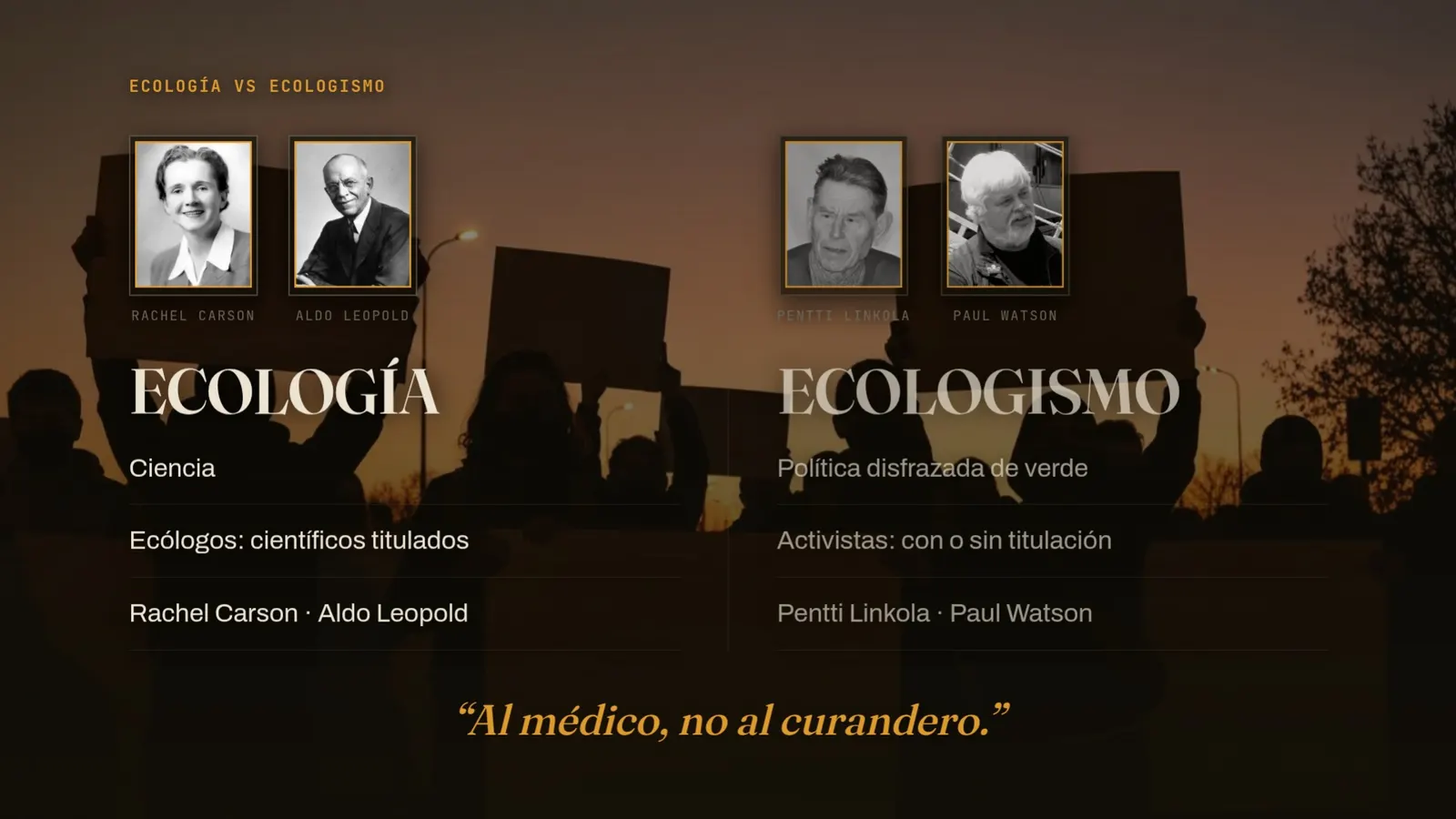 Diapositiva 16: Ecología (ciencia) vs Ecologismo (política)