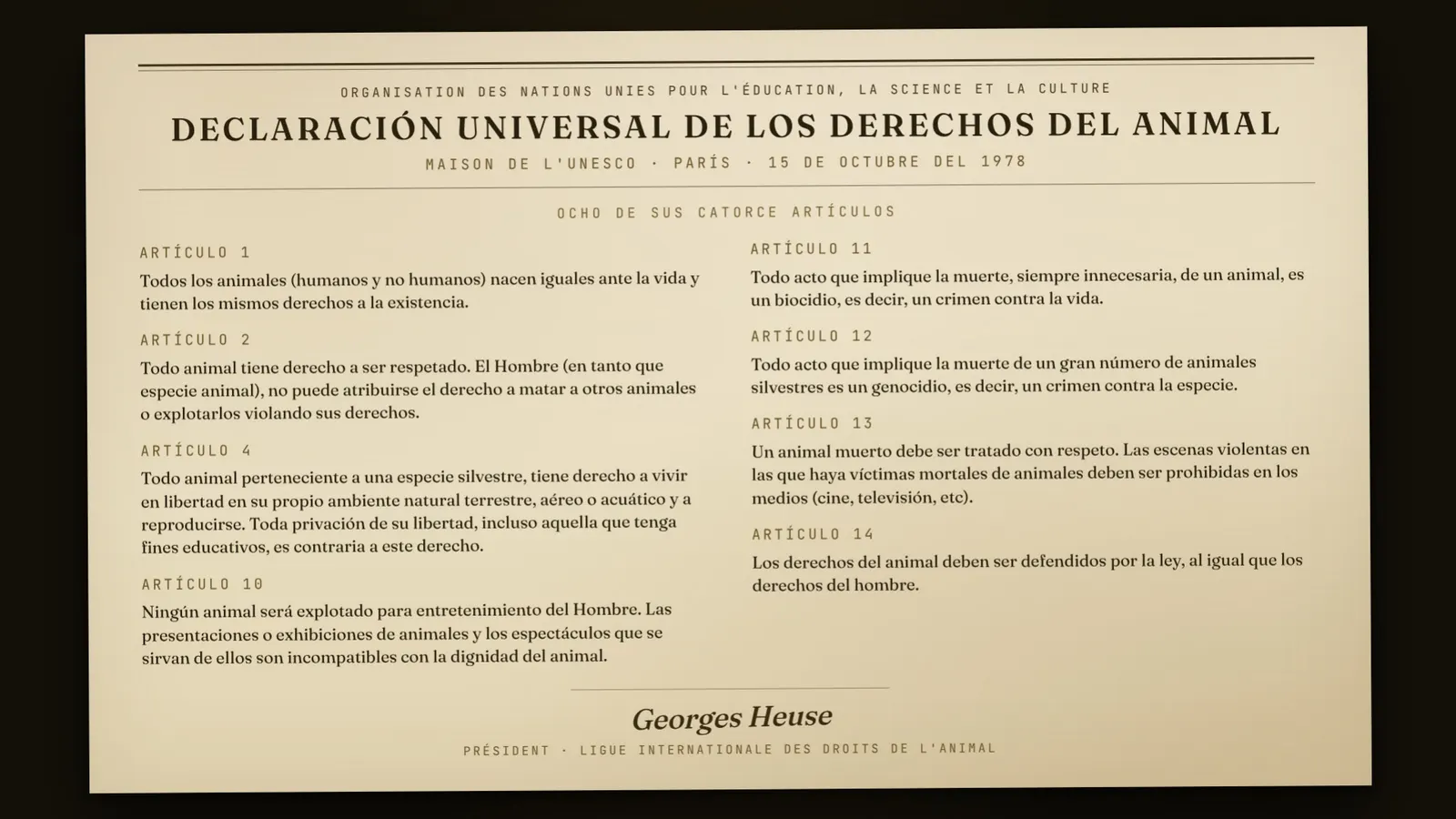 Diapositiva 34: La «Declaración» de la UNESCO — ocho de sus catorce artículos