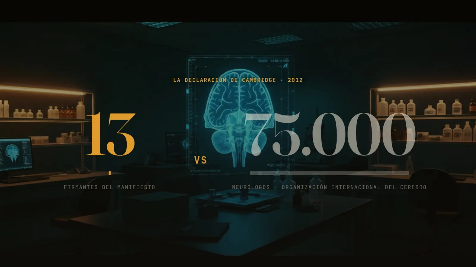 Diapositiva 38: Cambridge: 13 firmantes vs 75.000 neurólogos
